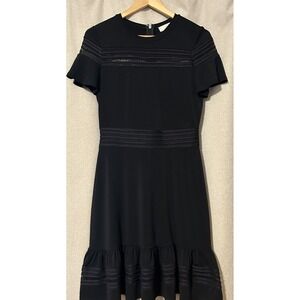 Michael Kors Sz Medium 1/2 Back zip Shift Dress Black Mesh Inset Short Sleeve